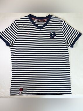 Bosco Fresh Men’s Large Striped V Neck Embroidered Logo T-Shirt - Large